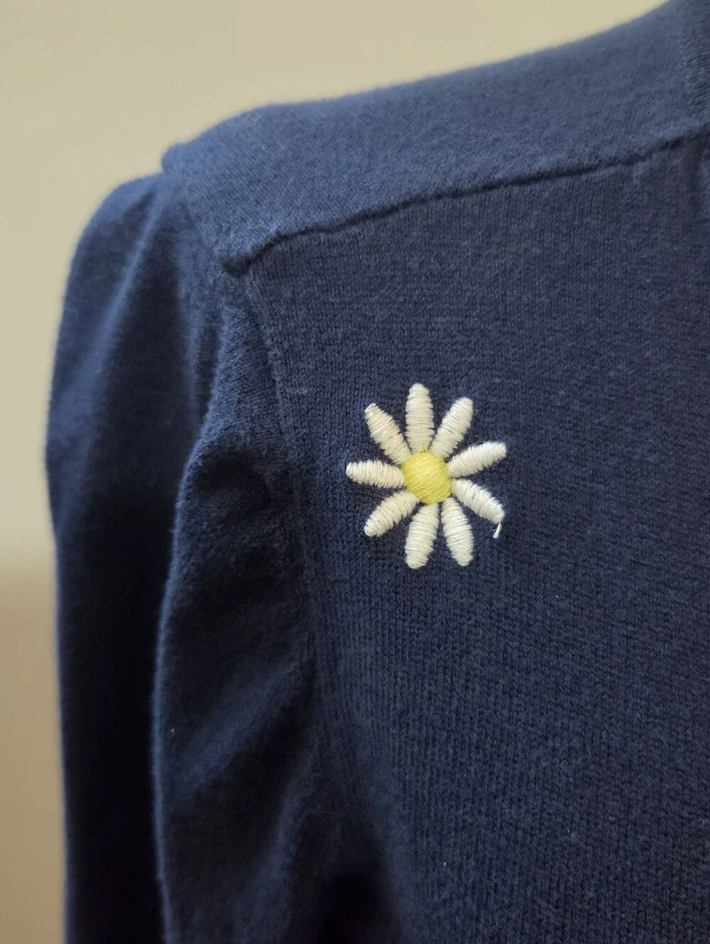Loft Navy Blue Floral Daisy Button Down Women's Feminine Cotton Cardigan Medium - Picture 7 of 10